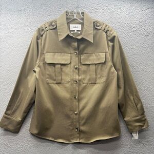 ba&sh Mania Long Sleeve Button Up Shirt Top Khakis Green Front Pockets Cotton S